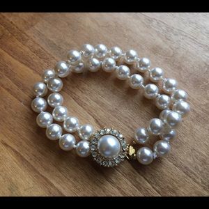 Off White/Ivory Double Strand Pearl Bracelet 7.0”